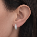 White Gold Double Row Pave Huggie Earrings