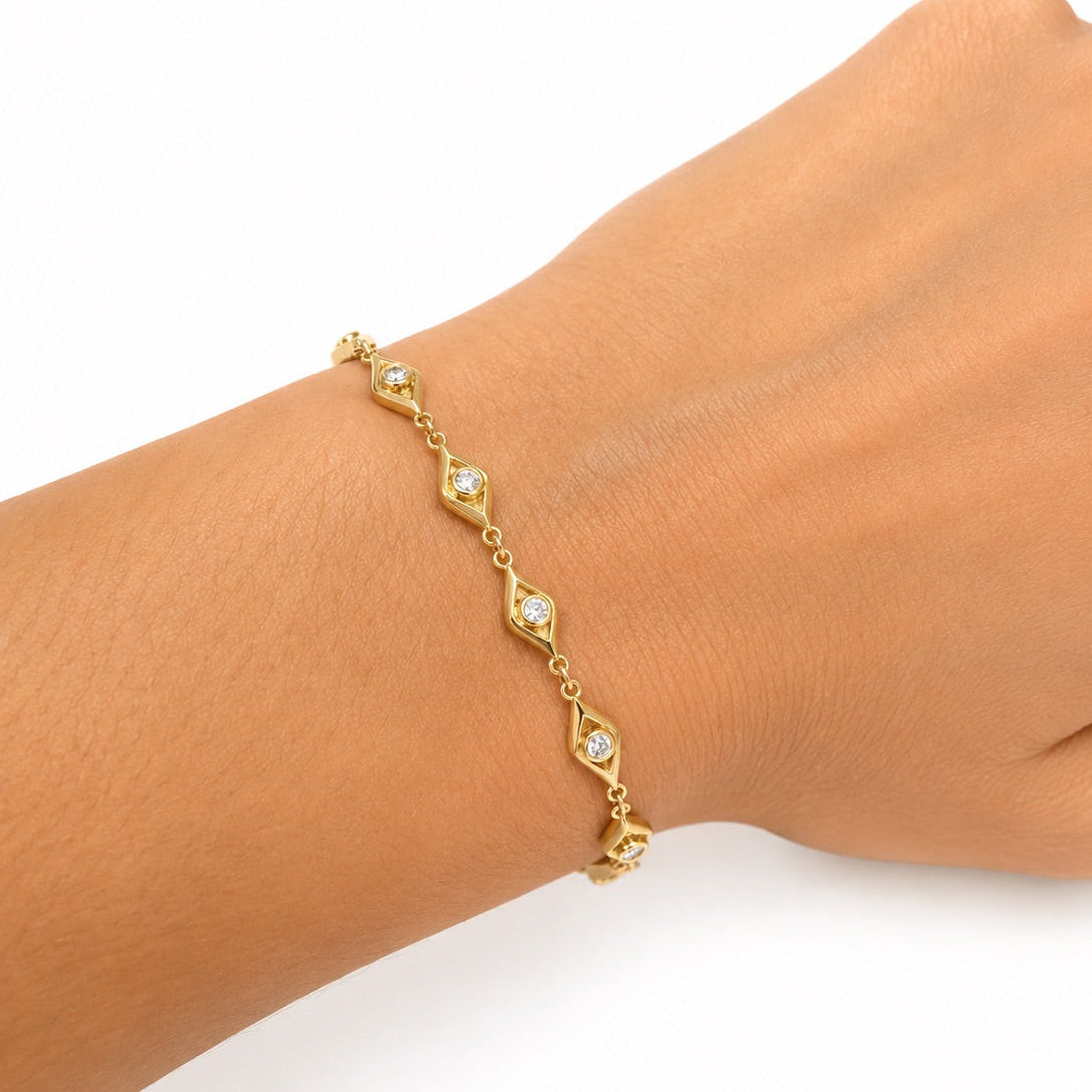 Yellow Gold Diamond-Frame Station Bracelet