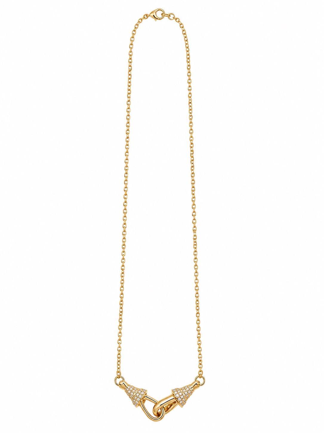 Yellow Gold Cable Chain with Pavé Diamond Horseshoe Centerpiece