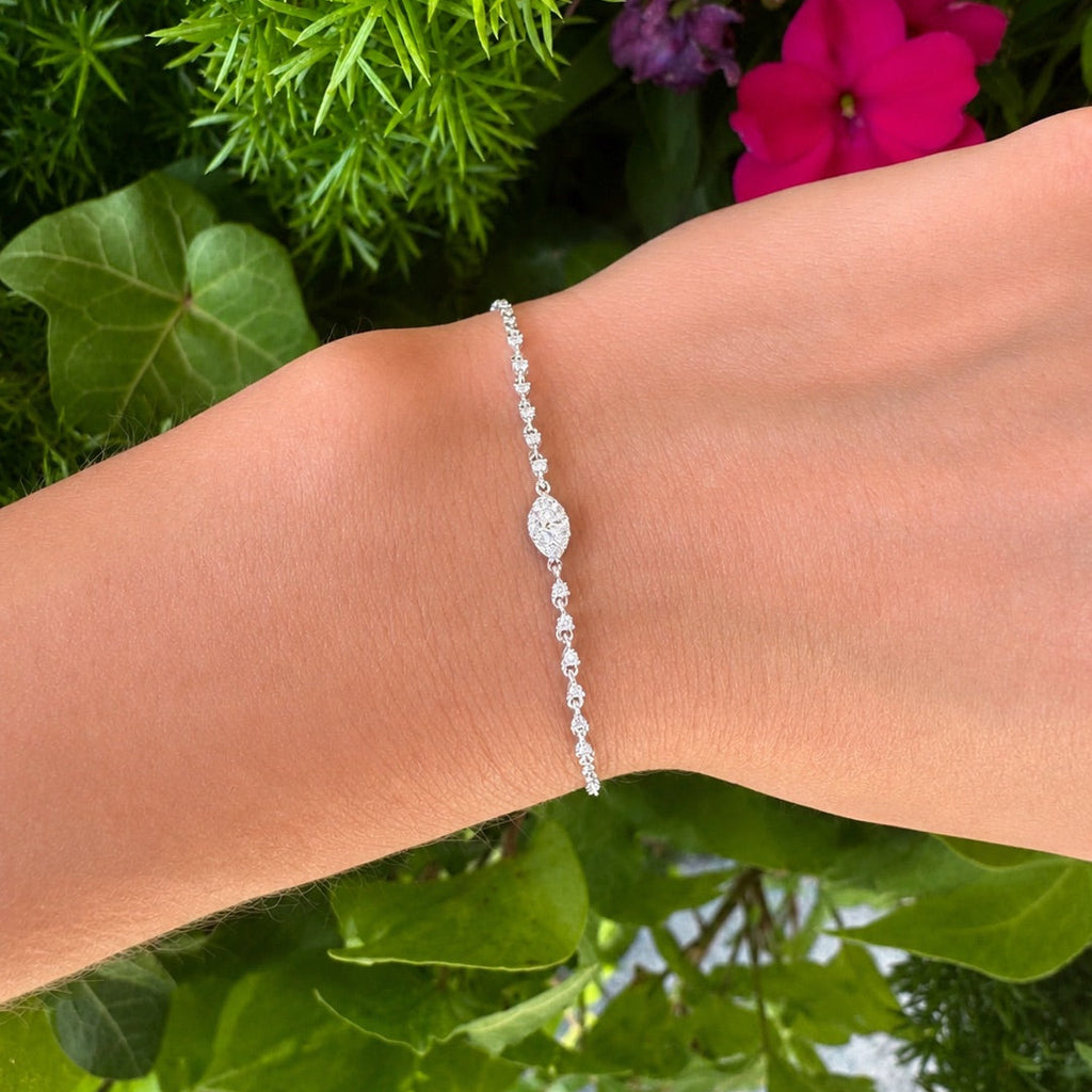 Yellow White Gold Oval Halo Diamond Bracelet