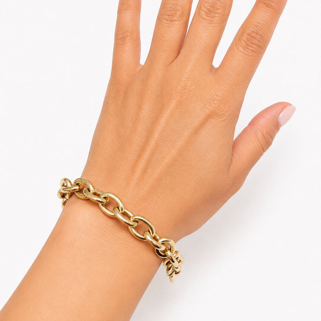 Yellow Gold Chunky Round Link Bracelet