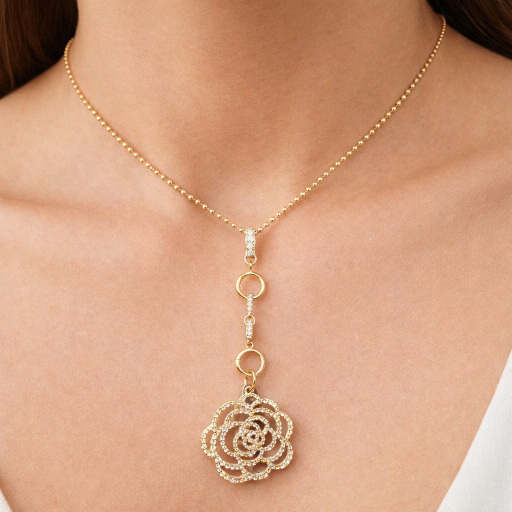 Yellow Gold Pave Rose Charm