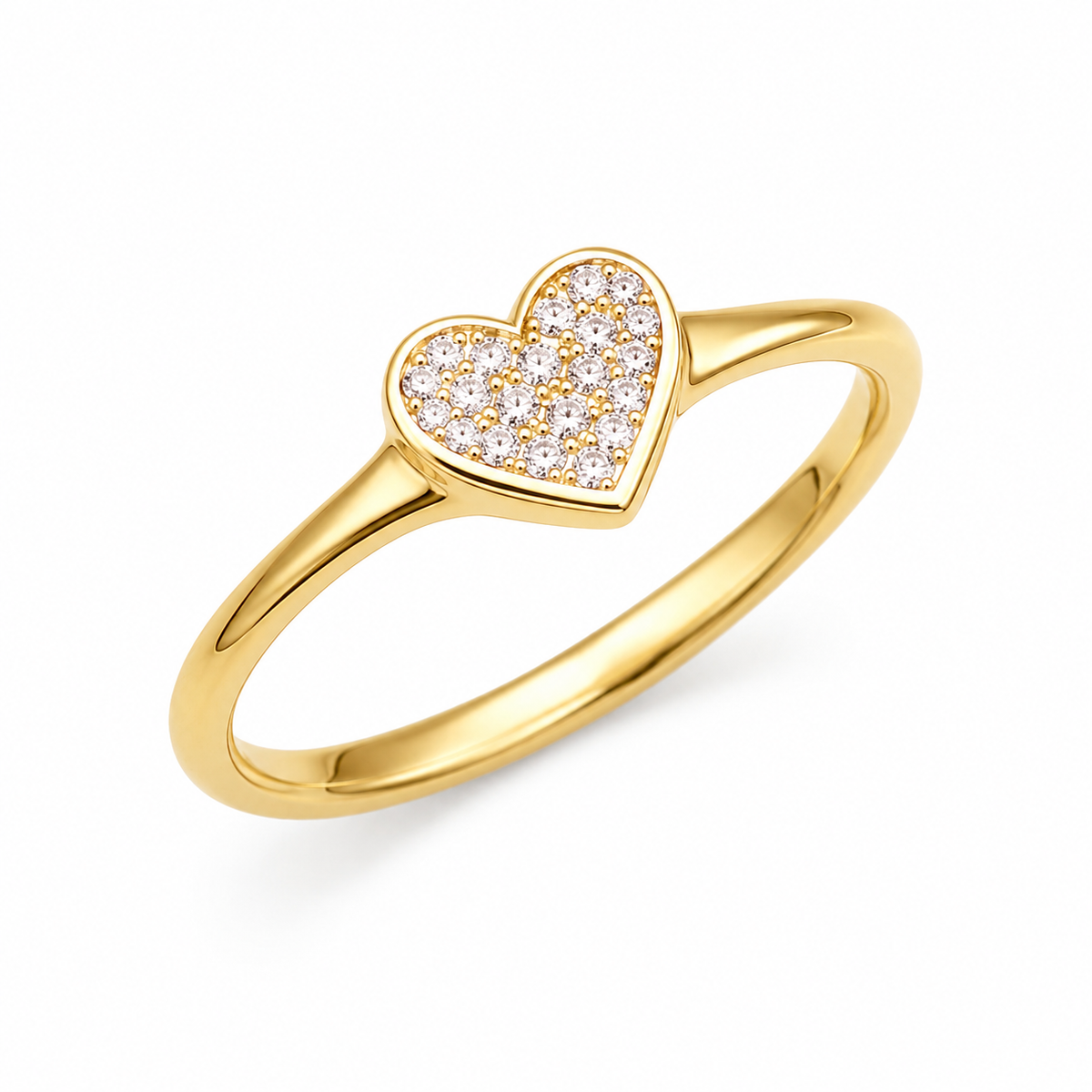 Yellow Gold Pavé Diamond Heart Ring
