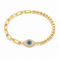 Yellow Gold Blue Evil Eye Bead Bracelet