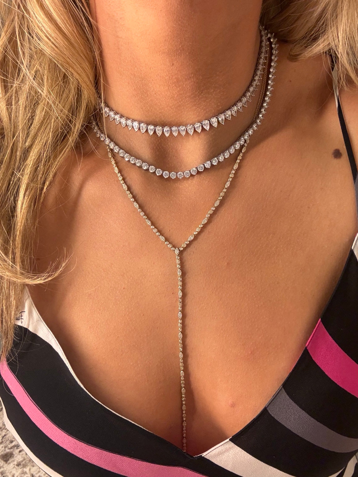 Jenna Johnson White Gold Round Stones Lab Tennis Necklace, view 2
