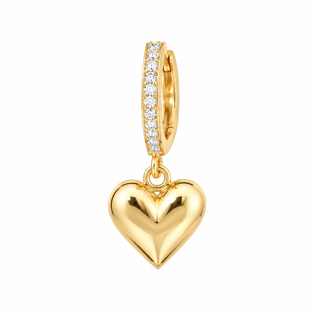Yellow Gold Pave Huggie & Puffy Heart Drop Earrings