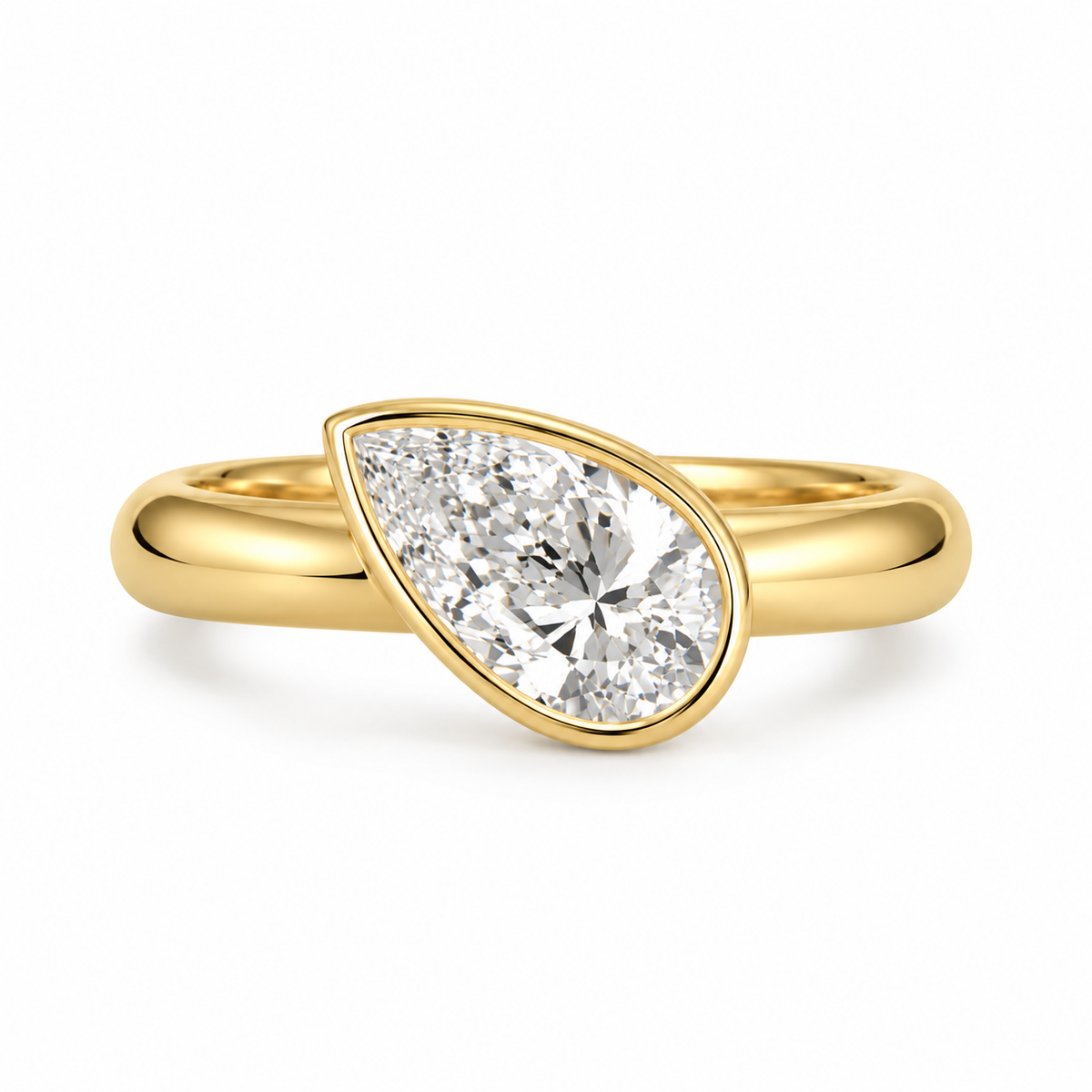 Bezel Pear Lab Diamond Solitaire Ring