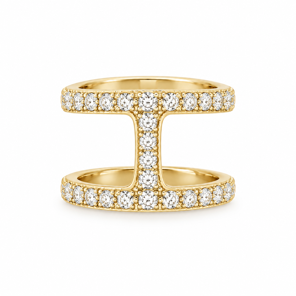 Double Bar Pave Diamond Ring