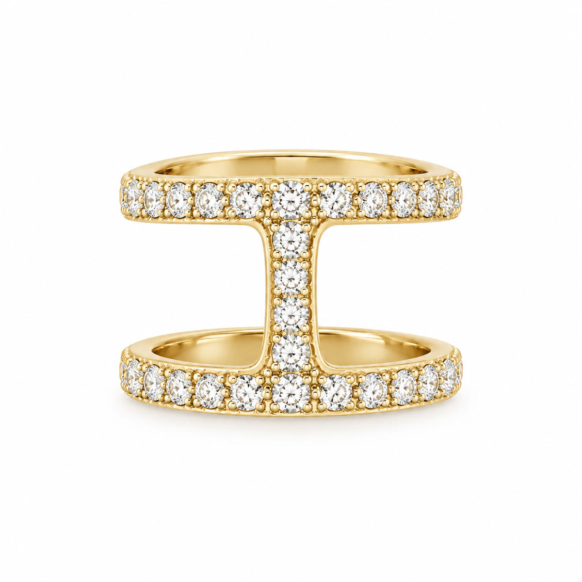Double Bar Pave Diamond Ring
