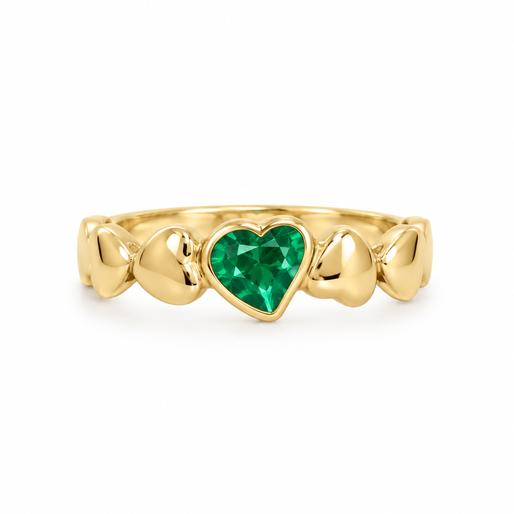Emerald Heart & Gold Hearts Ring