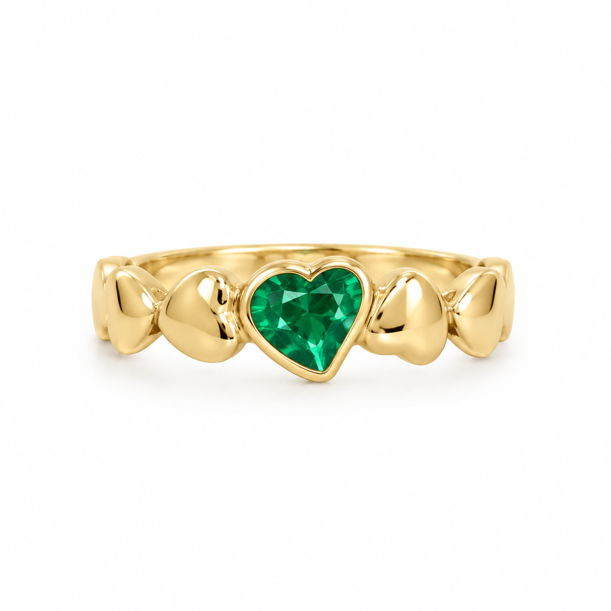 Emerald Heart & Gold Hearts Ring