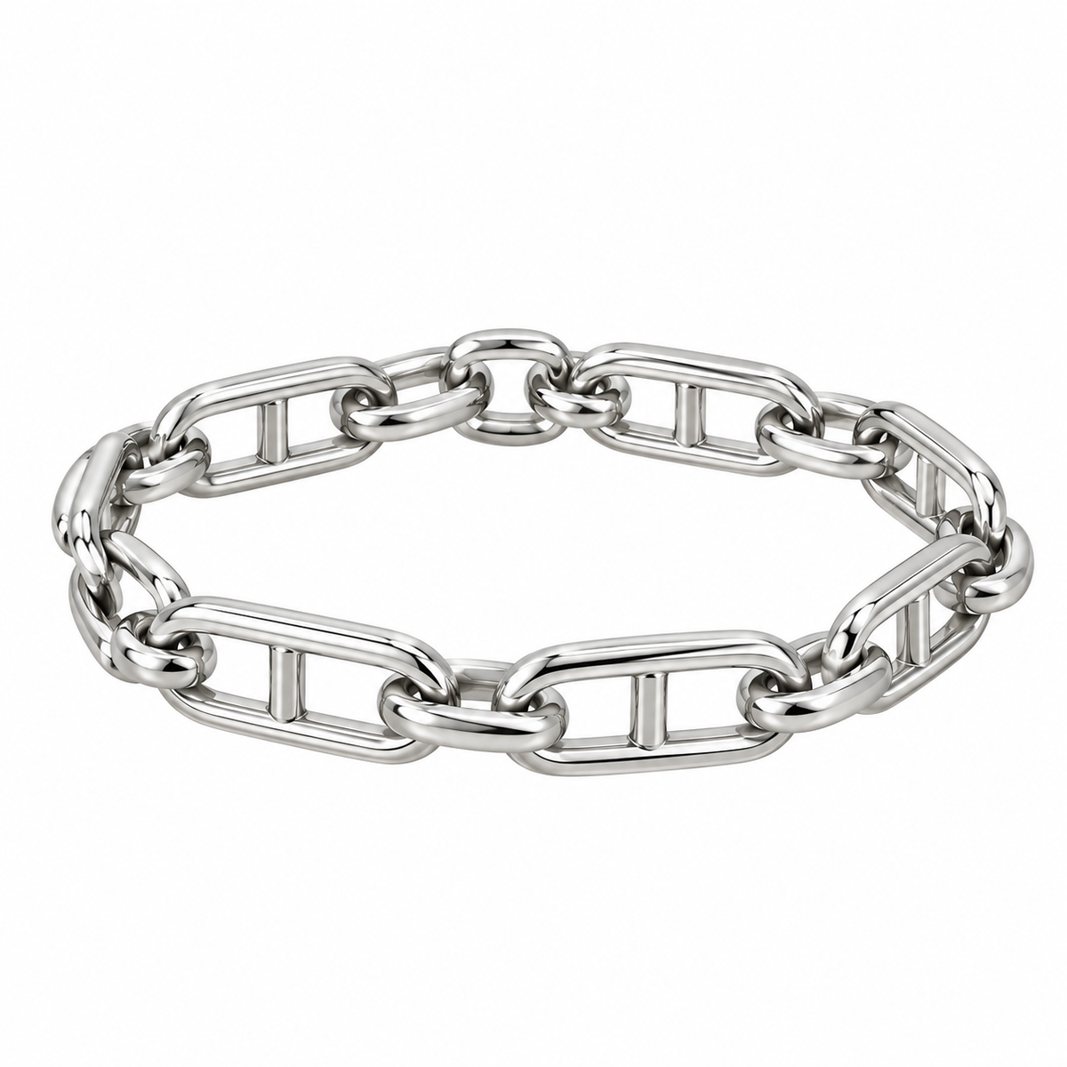 Modern White Gold Link Bracelet with Toggle