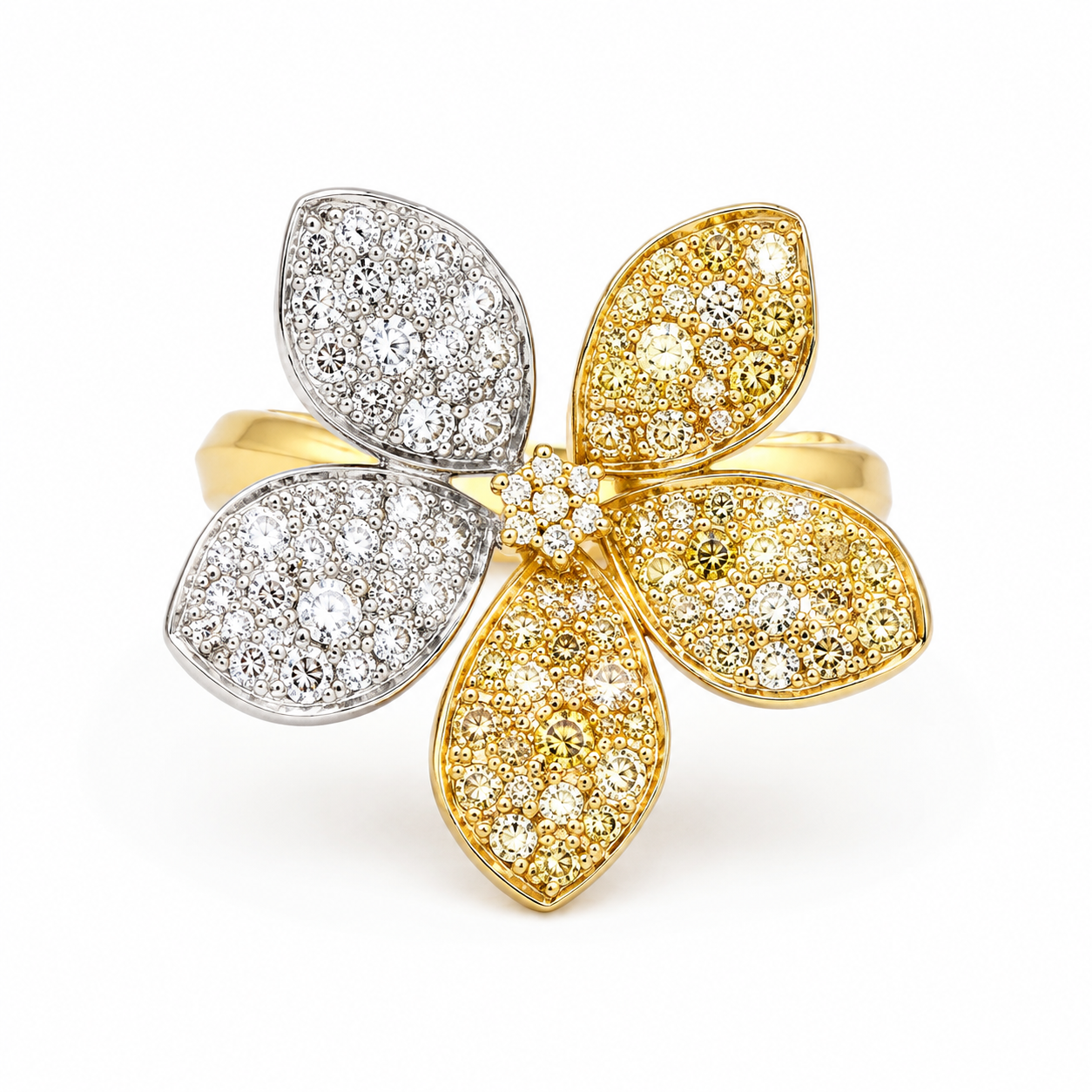 White & Yellow Diamond Flower Ring