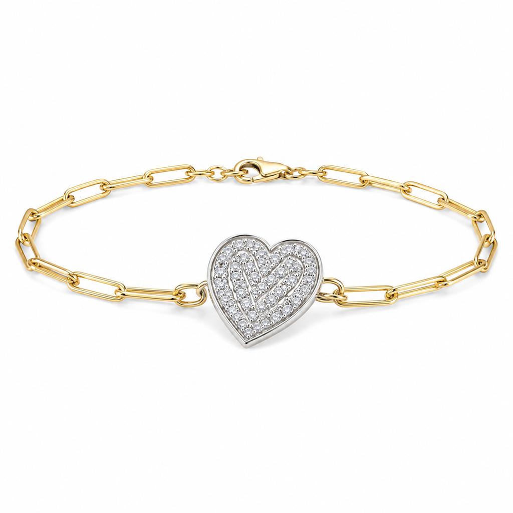 Pavé Heart Paperclip Bracelet