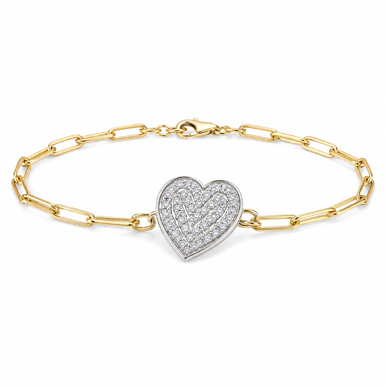 Pavé Heart Paperclip Bracelet