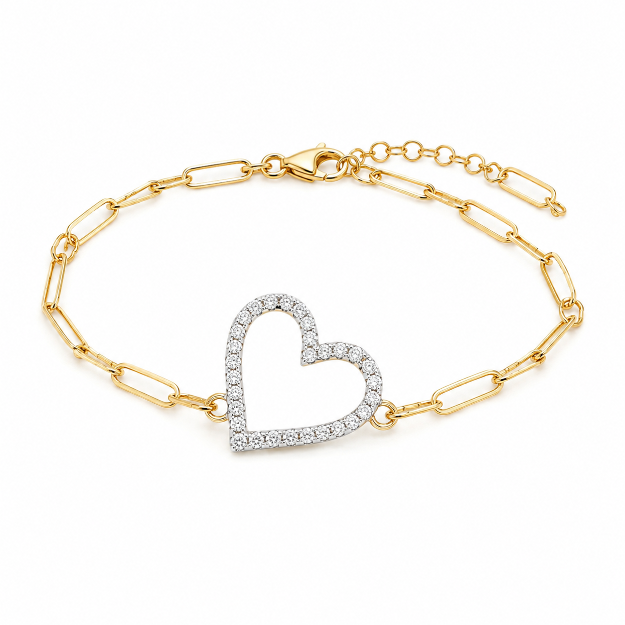 Pavé Open Heart Paperclip Bracelet