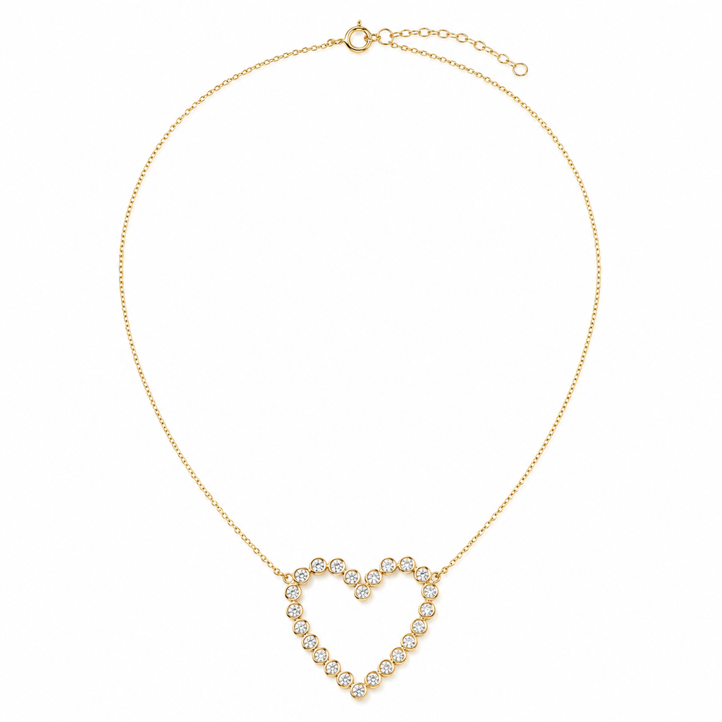 Yellow Gold Open Heart Diamond Necklace