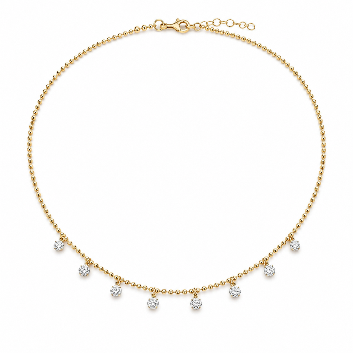 Yellow Gold Diamond Dangle Bead Chain Necklace