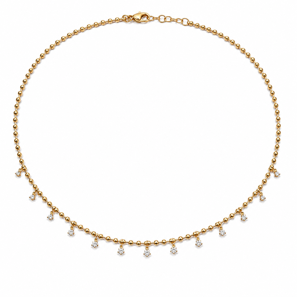 Yellow Gold Diamond Fringe Bead Chain Necklace