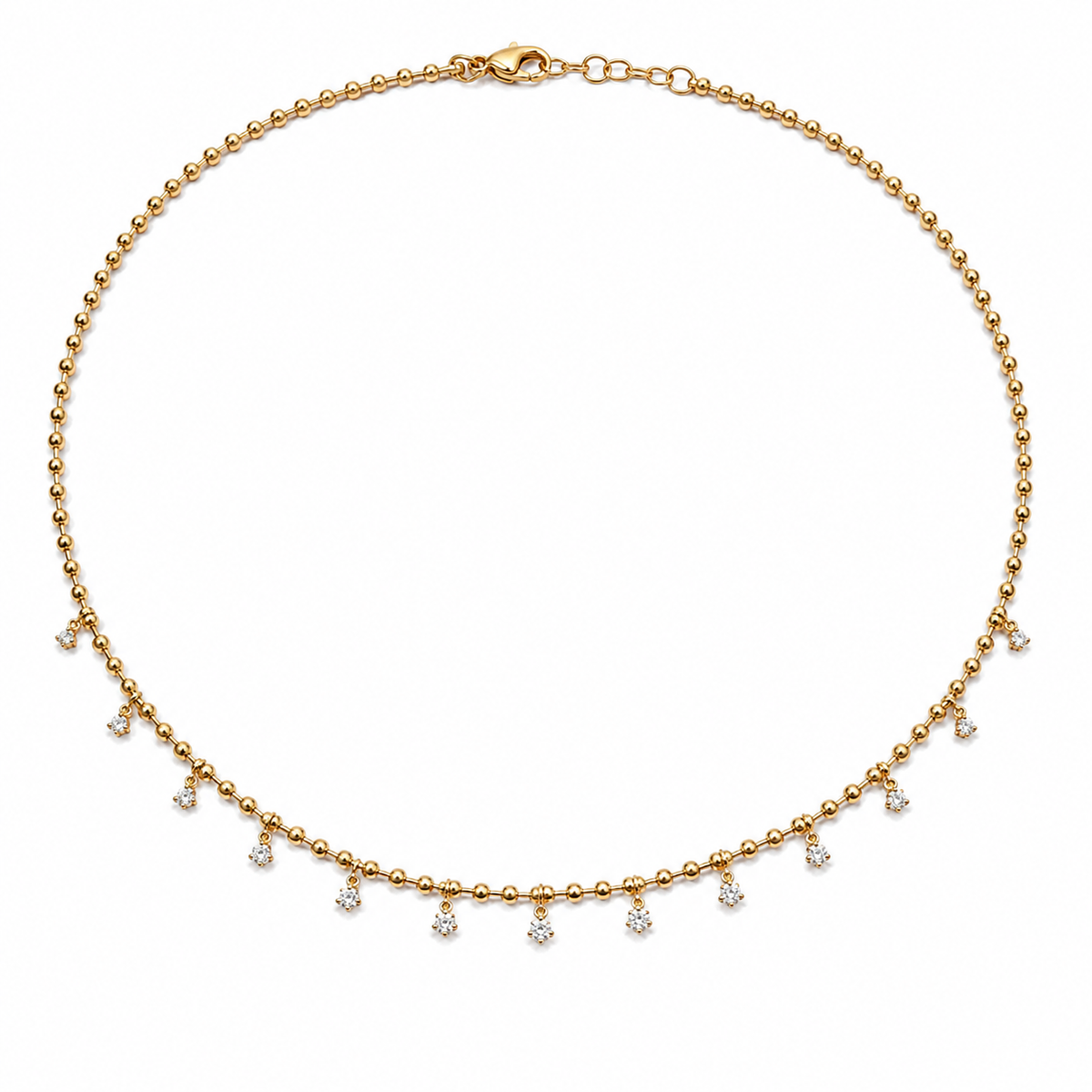 Yellow Gold Diamond Fringe Bead Chain Necklace