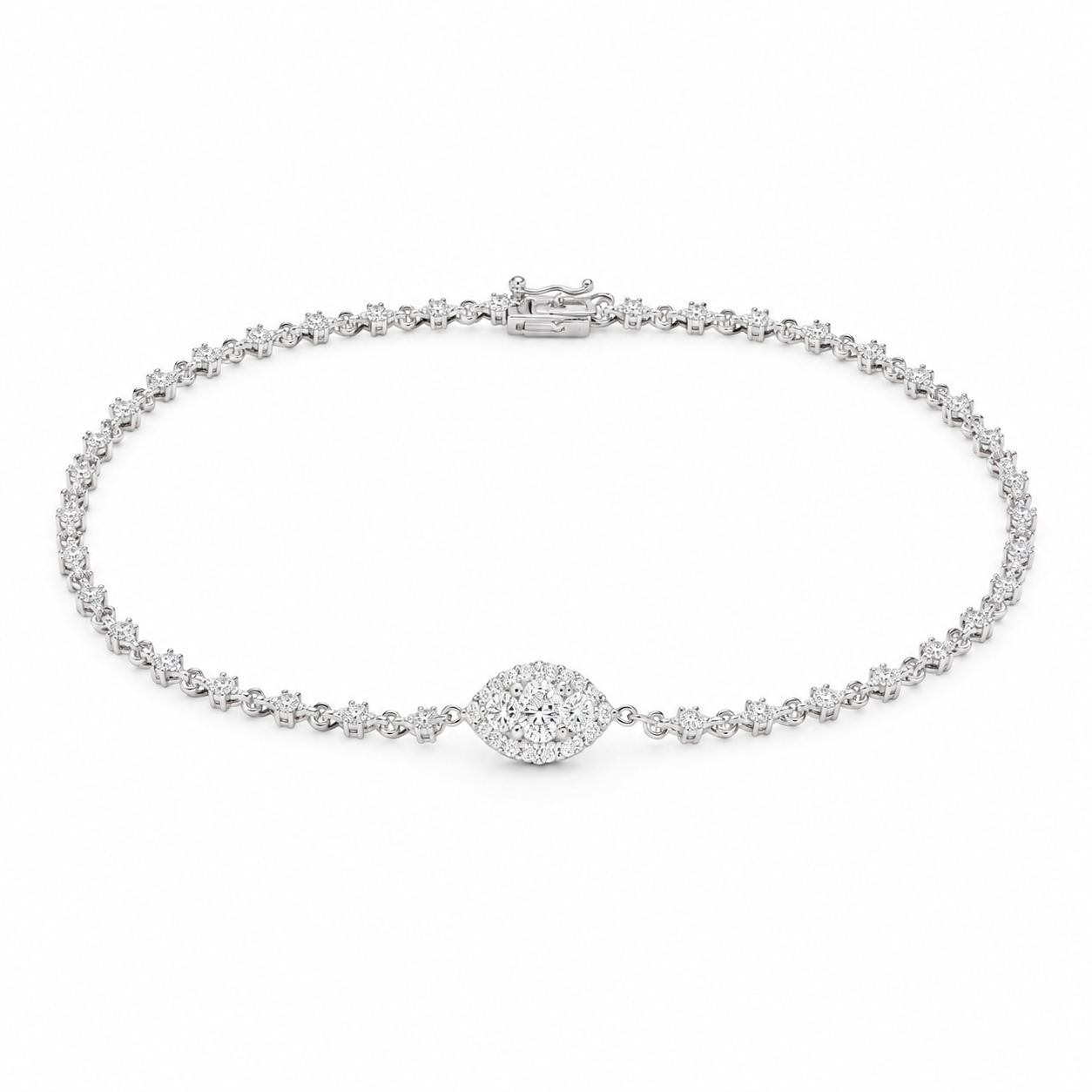 Yellow White Gold Oval Halo Diamond Bracelet