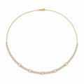 Yellow Gold Baguette & Round Diamond Tennis Necklace