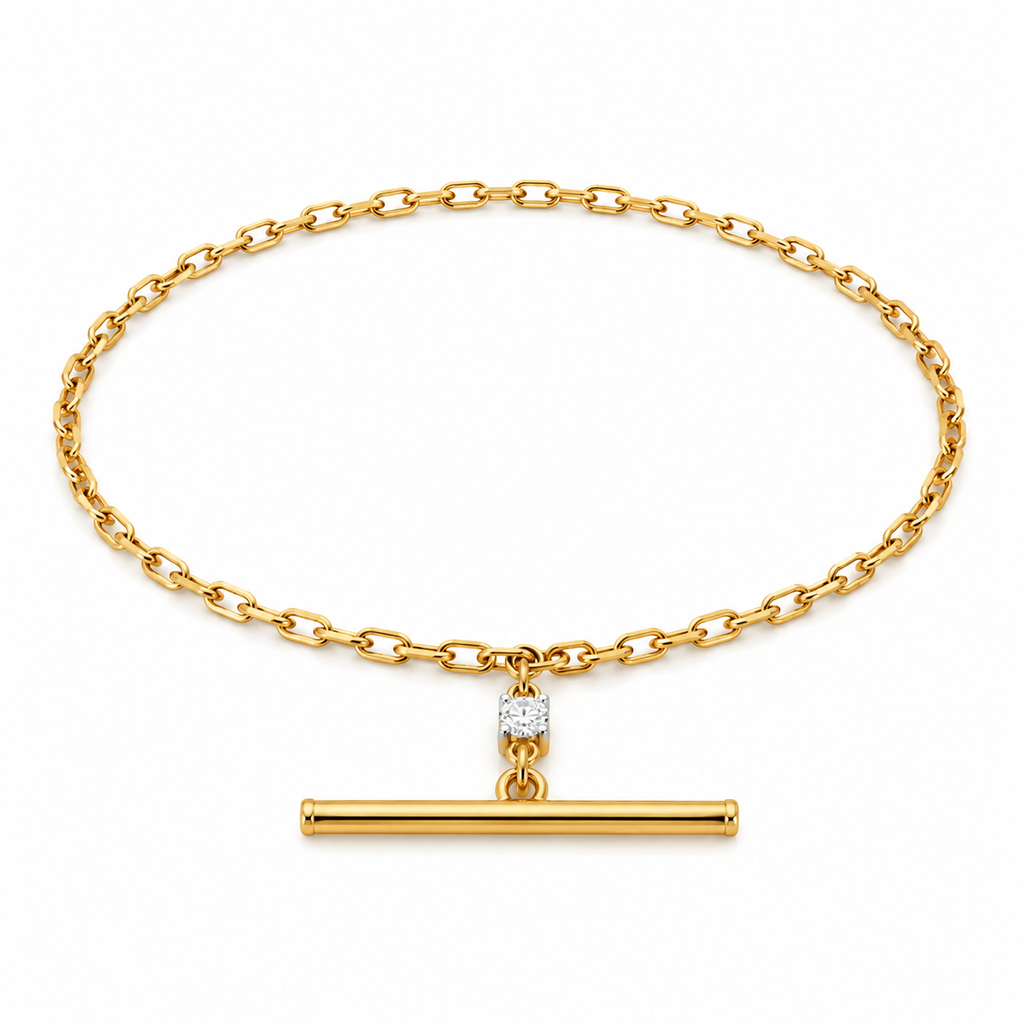 Yellow Gold Diamond T-Bar Chain Bracelet