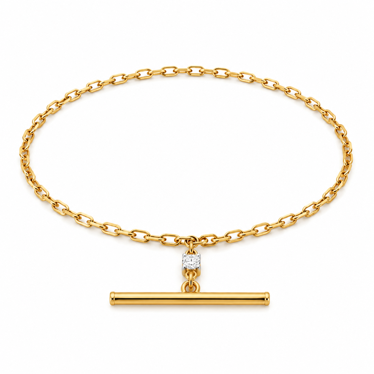 Yellow Gold Diamond T-Bar Chain Bracelet
