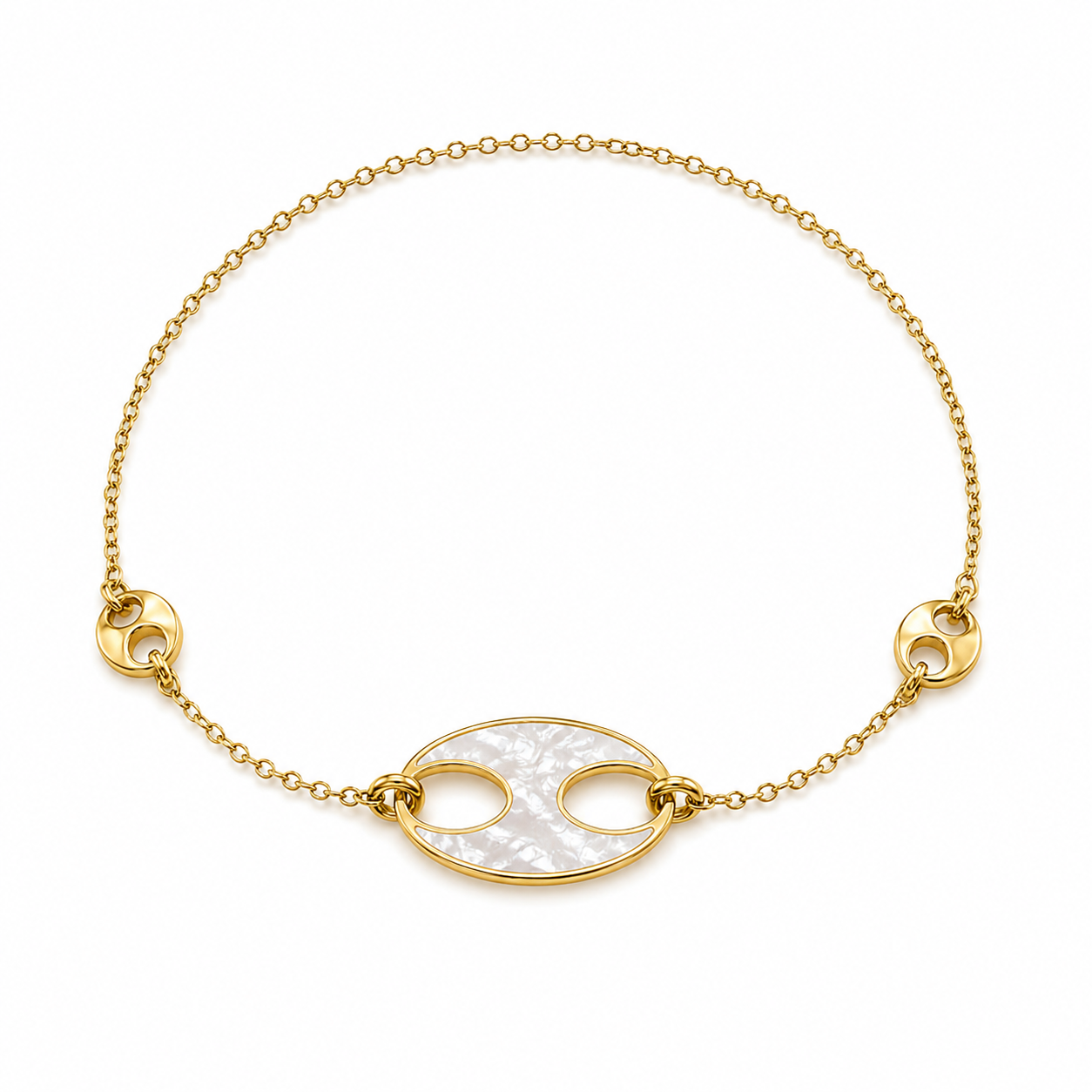 Yellow Gold Mother of Pearl Mariner Link Bracelet