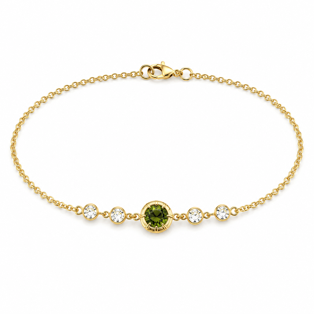 Oval Green Sapphire & Diamond Station Chain Bracelet