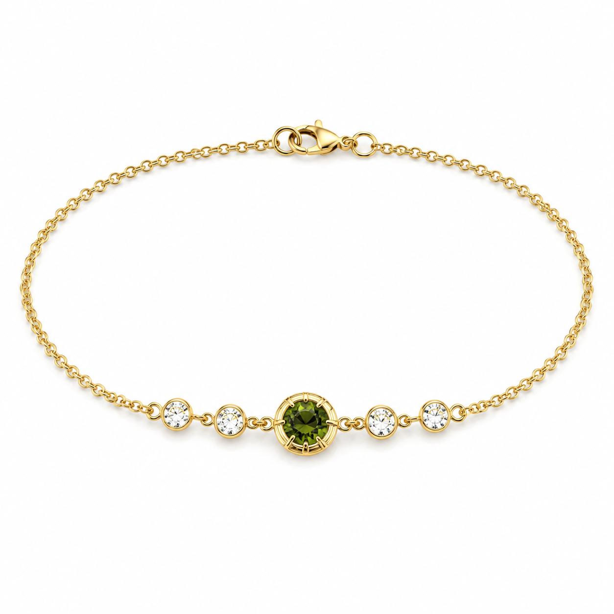 Oval Green Sapphire & Diamond Station Chain Bracelet