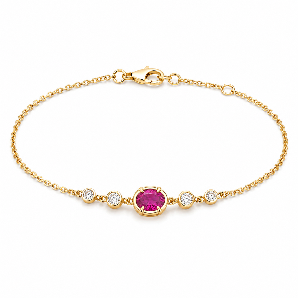 Oval Ruby & Diamond Station Chain Bracelet