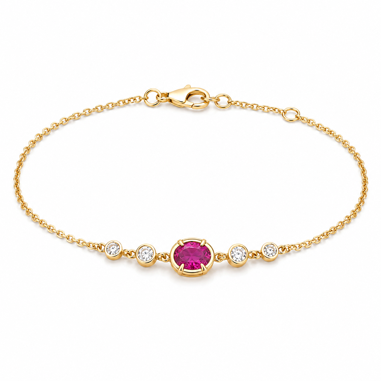 Oval Ruby & Diamond Station Chain Bracelet