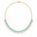 Yellow Gold Lab Turquoise & Diamond Fringe Necklace