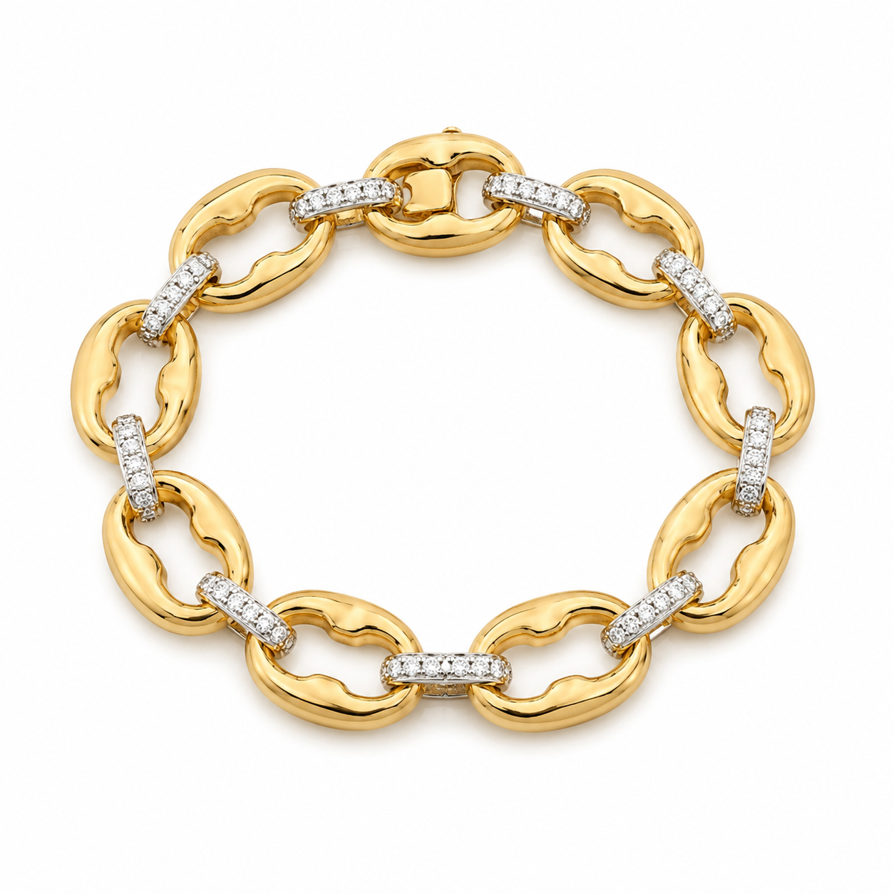 Yellow Gold Mariner Link Bracelet with Pave Bar Connector