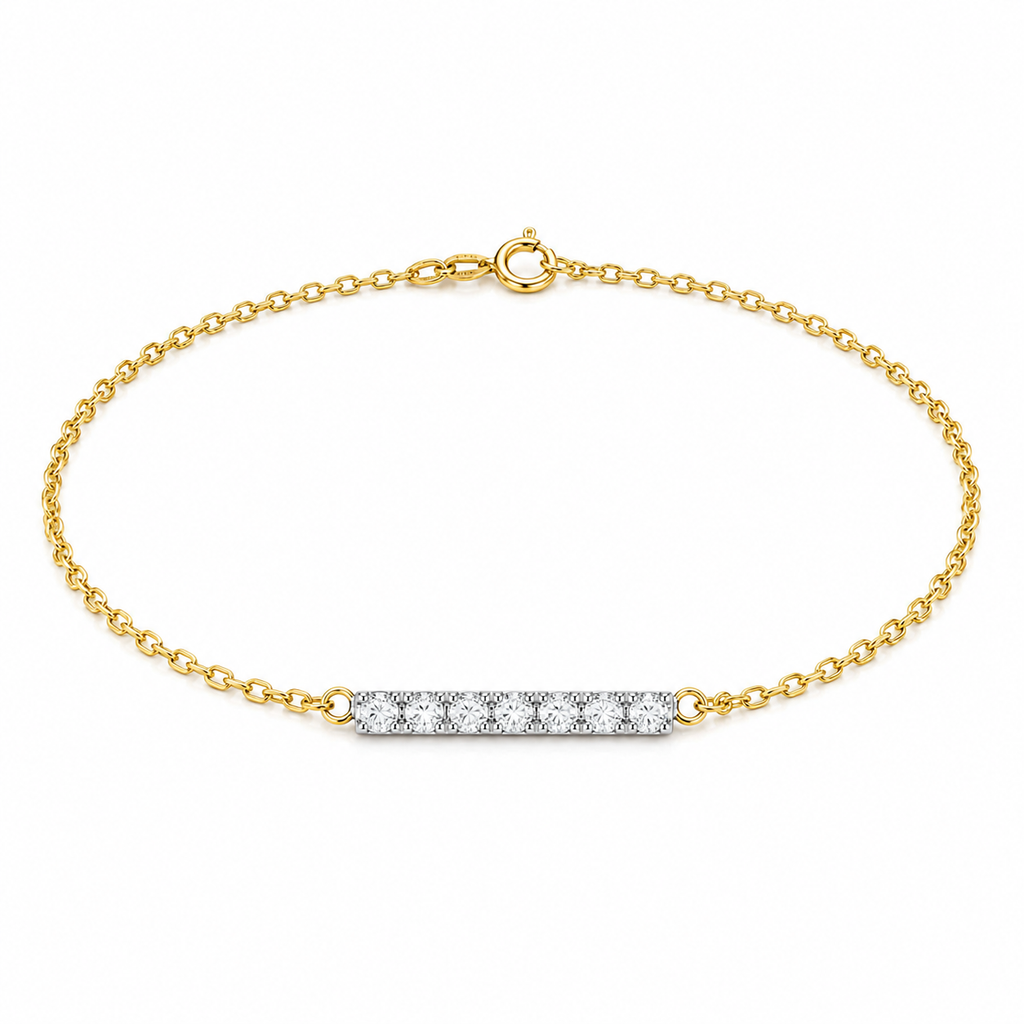 Yellow Gold Lab Prong-Set Bar Chain Bracelet