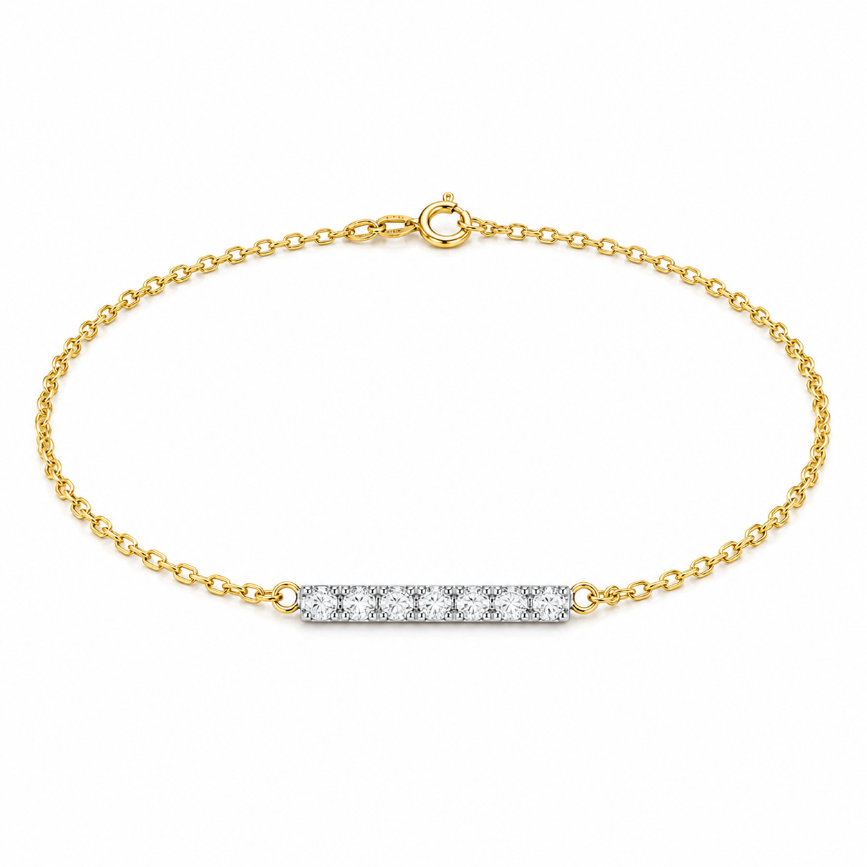 Yellow Gold Lab Prong-Set Bar Chain Bracelet