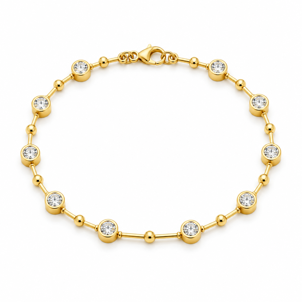 Yellow Gold Bezel & Bead Station Bracelet