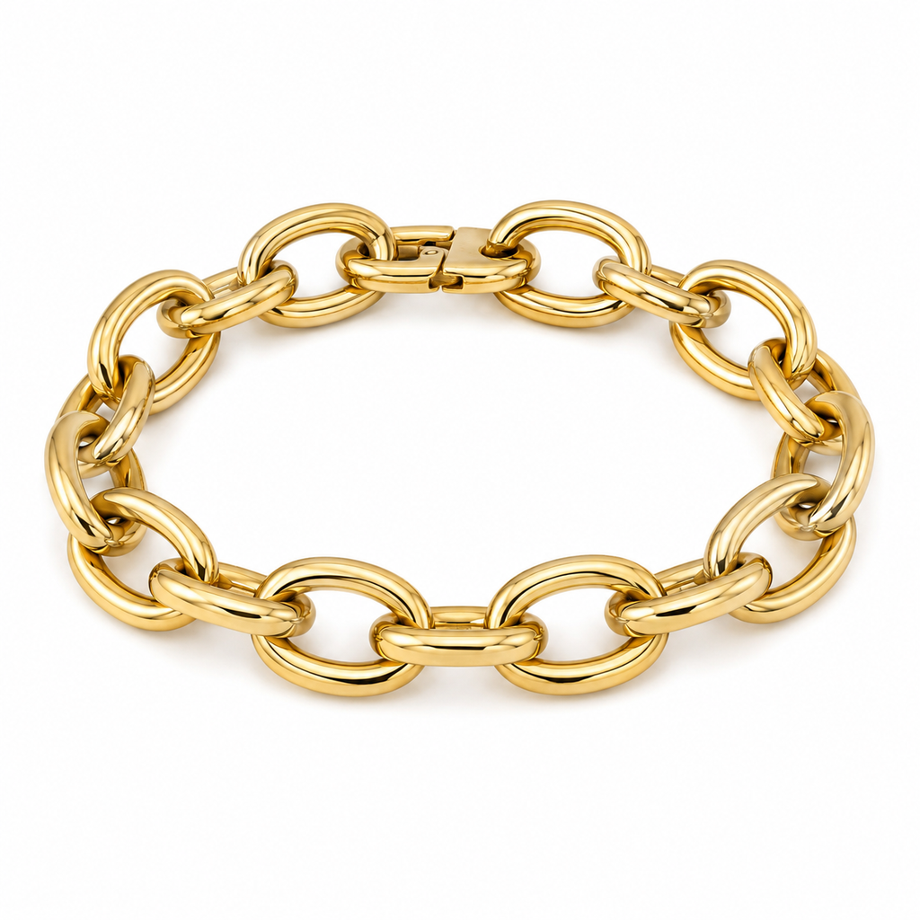 Yellow Gold Chunky Round Link Bracelet