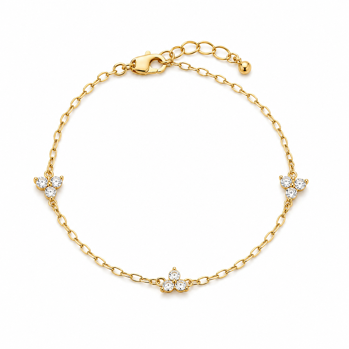 Yellow Gold Lab Clover Station Chain Bracelet