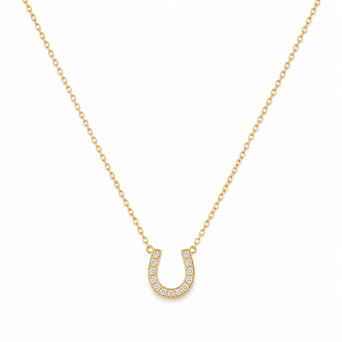 Yellow Gold Pave Horseshoe Pendant Necklace