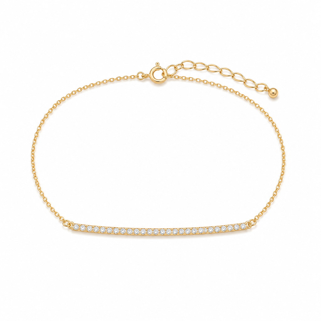 Yellow Gold Pave Bar Chain Bracelet