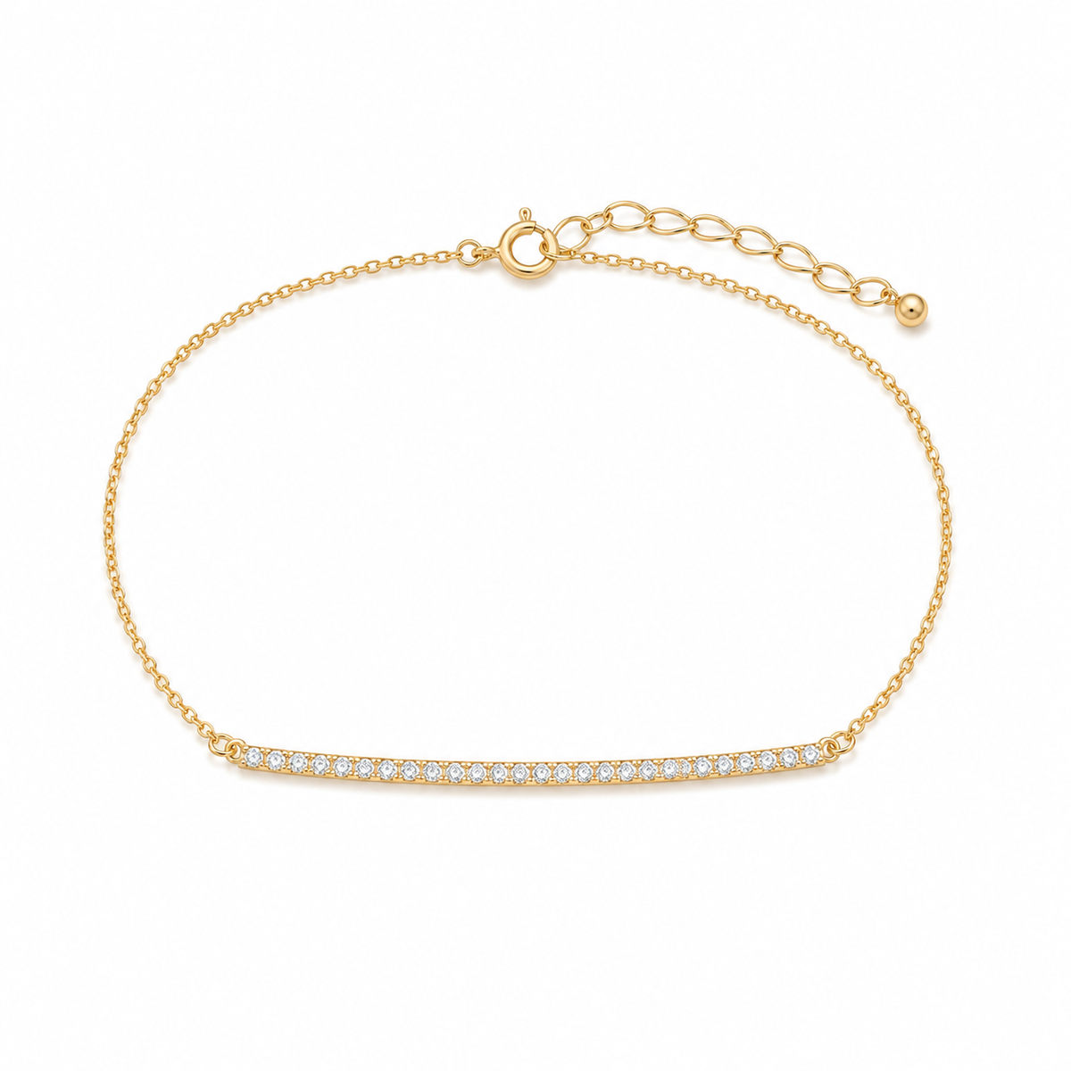 Yellow Gold Pave Bar Chain Bracelet