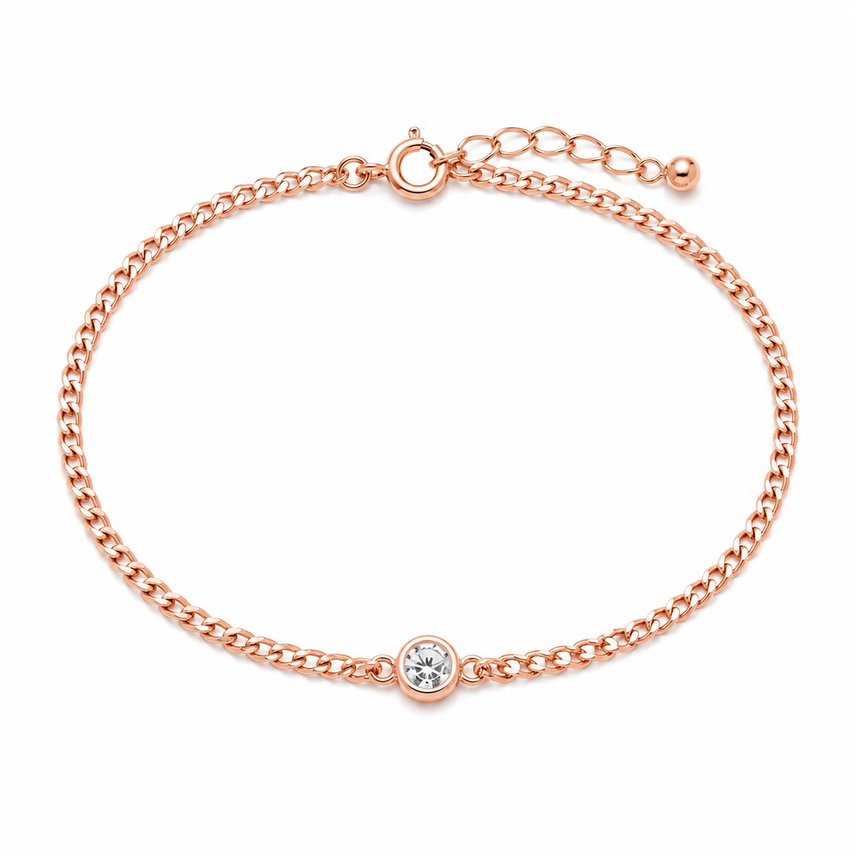 Rose Gold Curb Chain Solitaire Bracelet