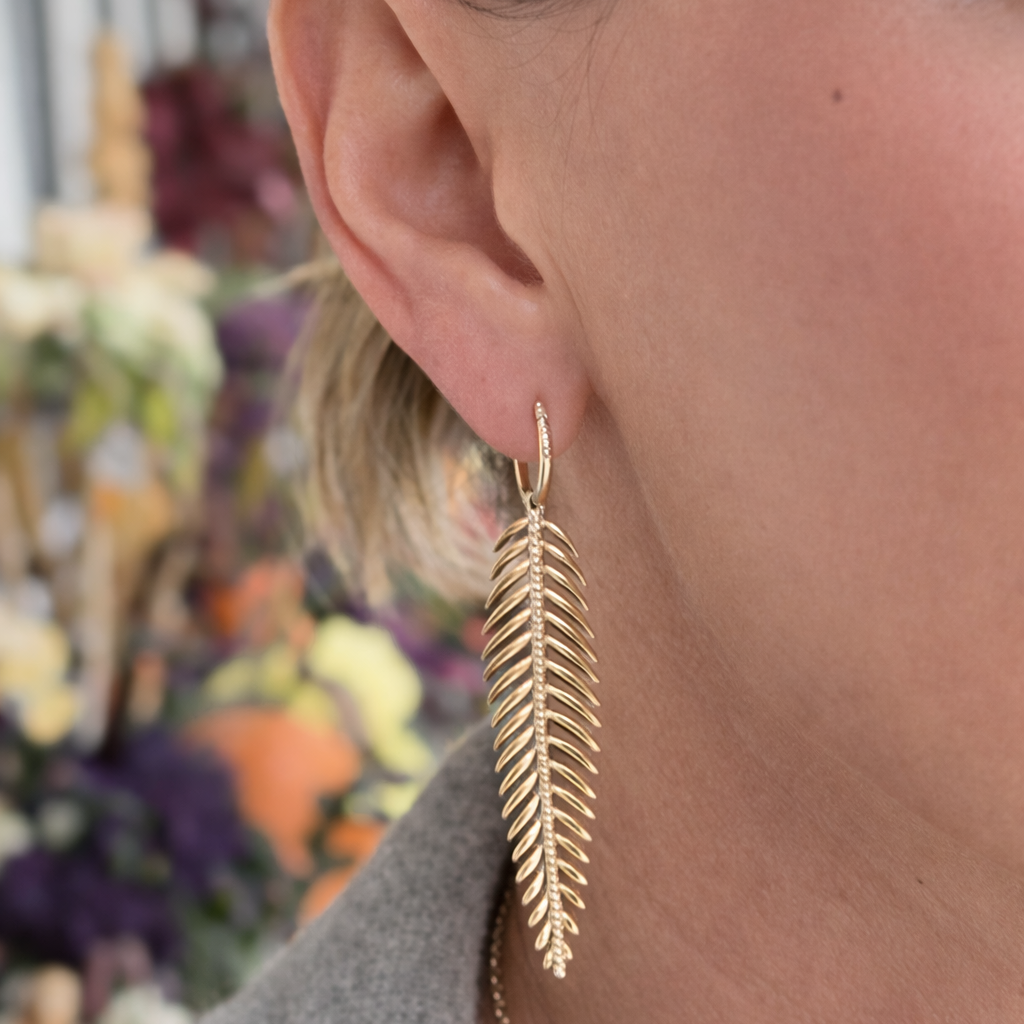 Gold Feather Drop Earring