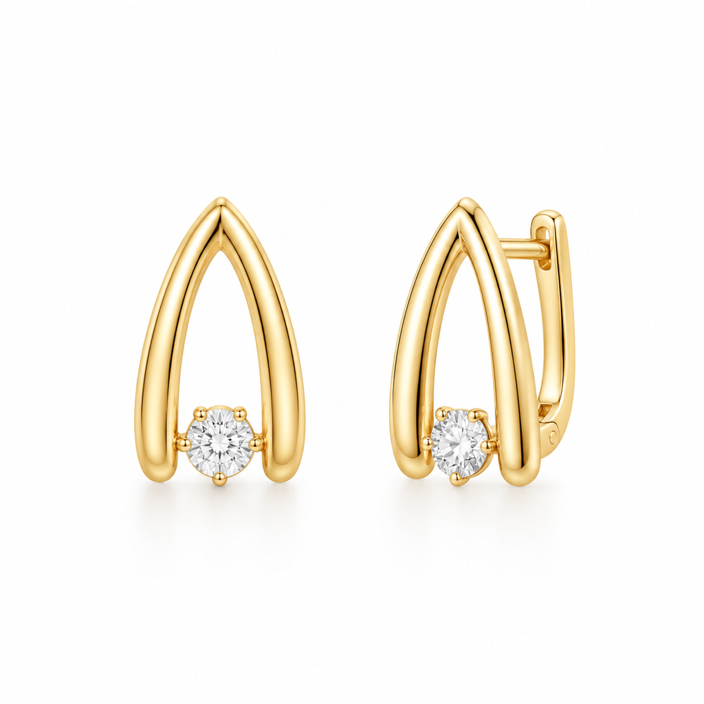 Yellow Gold Arch Solitaire Stud Earrings