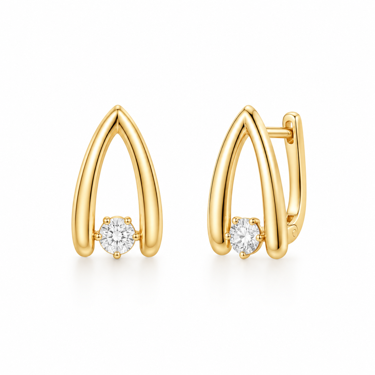 Yellow Gold Arch Solitaire Stud Earrings