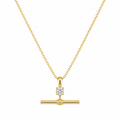 Yellow Gold Solitaire T-Bar Pendant Necklace