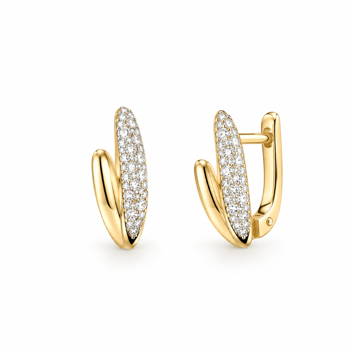 Yellow Gold Double Huggie Pave Earrings