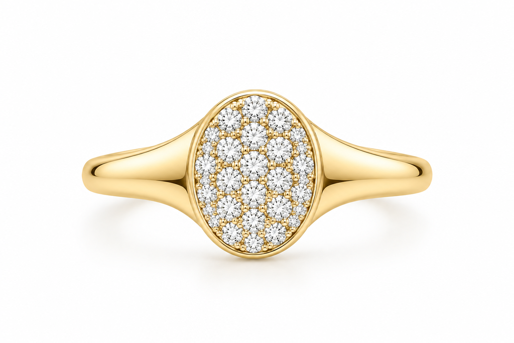 Yellow Gold Pave Oval Signet Ring